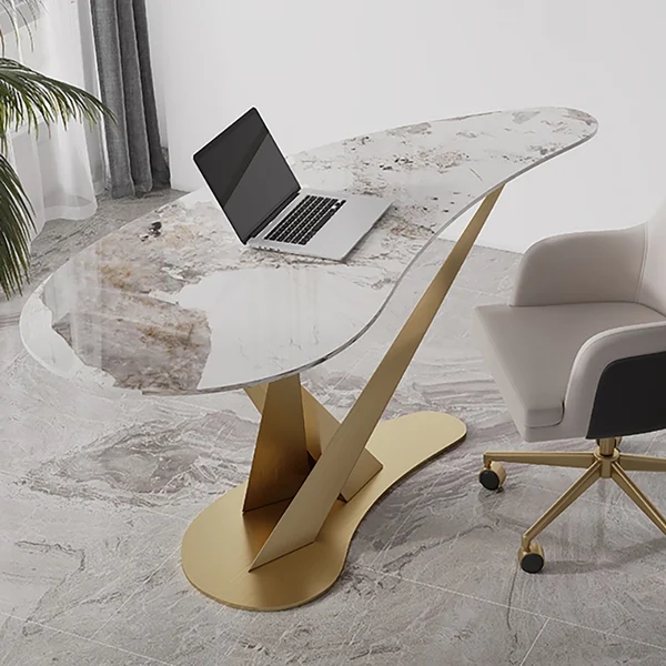 Creative 55.1" Desk for Home Office Sintered Stone Top Stainless Steel Computer Desk